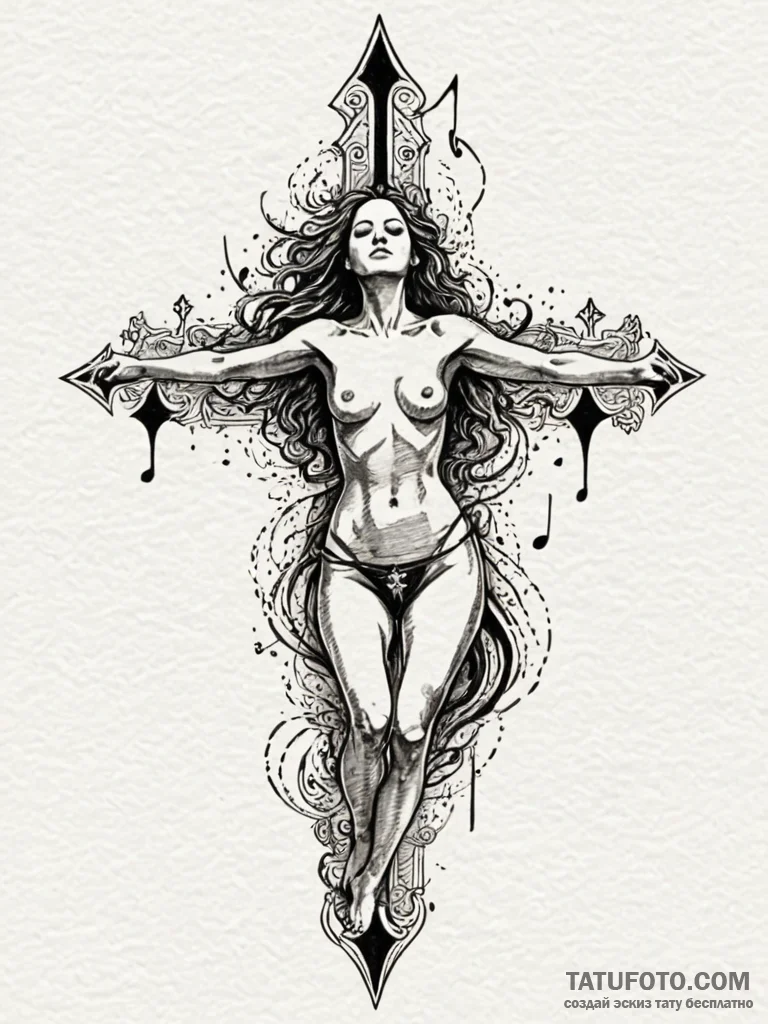 A woman whose body is dissolving into musical… — эскиз тату (№1752161144_0, 10.07.2025 15:25) — Tatufoto.com