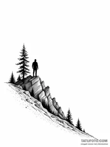 A human silhouette, at the bottom of a mounta... - эскиз тату (№1752161479_0, 10.07.2025 15:31) — Tatufoto.com