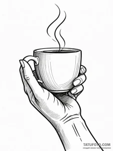 A human hand, offering a warm cup of tea - эскиз тату (№1752161980_0, 10.07.2025 15:39) — Tatufoto.com