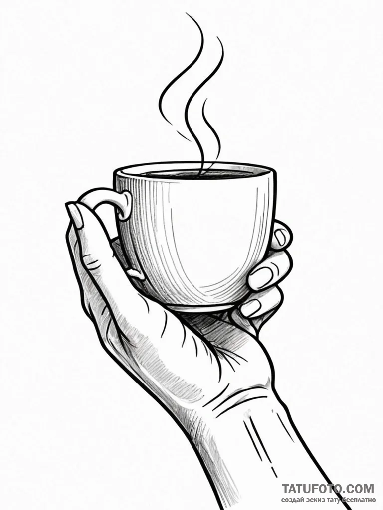 A human hand, offering a warm cup of tea — эскиз тату (№1752161980_0, 10.07.2025 15:39) — Tatufoto.com