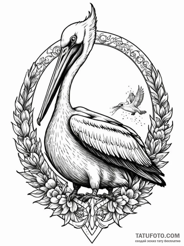 A pelican, which in myth pierces its own brea… — эскиз тату (№1752162997_0, 10.07.2025 15:56) — Tatufoto.com
