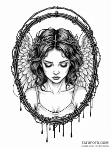 A portrait of a sad angel, her halo is a ring... - эскиз тату (№1752163083_0, 10.07.2025 15:58) — Tatufoto.com