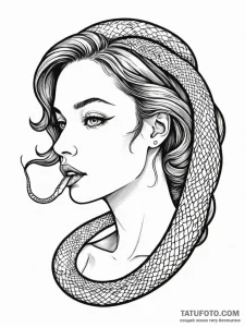 A portrait of a woman, with a snake's tongue,... - эскиз тату (№1752163339_0, 10.07.2025 16:02) — Tatufoto.com