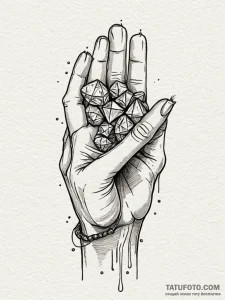 A human hand, clutching a handful of diamonds... - эскиз тату (№1752163509_0, 10.07.2025 16:05) — Tatufoto.com