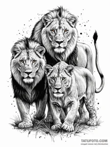 A powerful hunting party of lions, working to... - эскиз тату (№1752163679_0, 10.07.2025 16:07) — Tatufoto.com