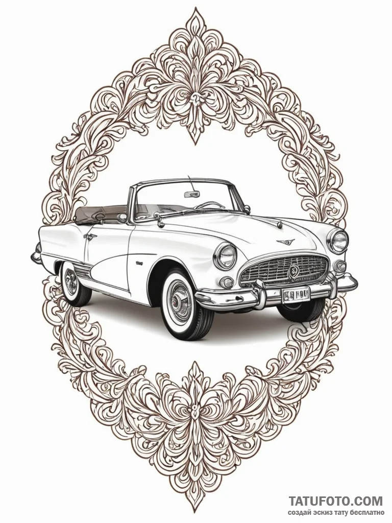 A minimalist drawing of a classic convertible… — эскиз тату (№1752163849_0, 10.07.2025 16:10) — Tatufoto.com
