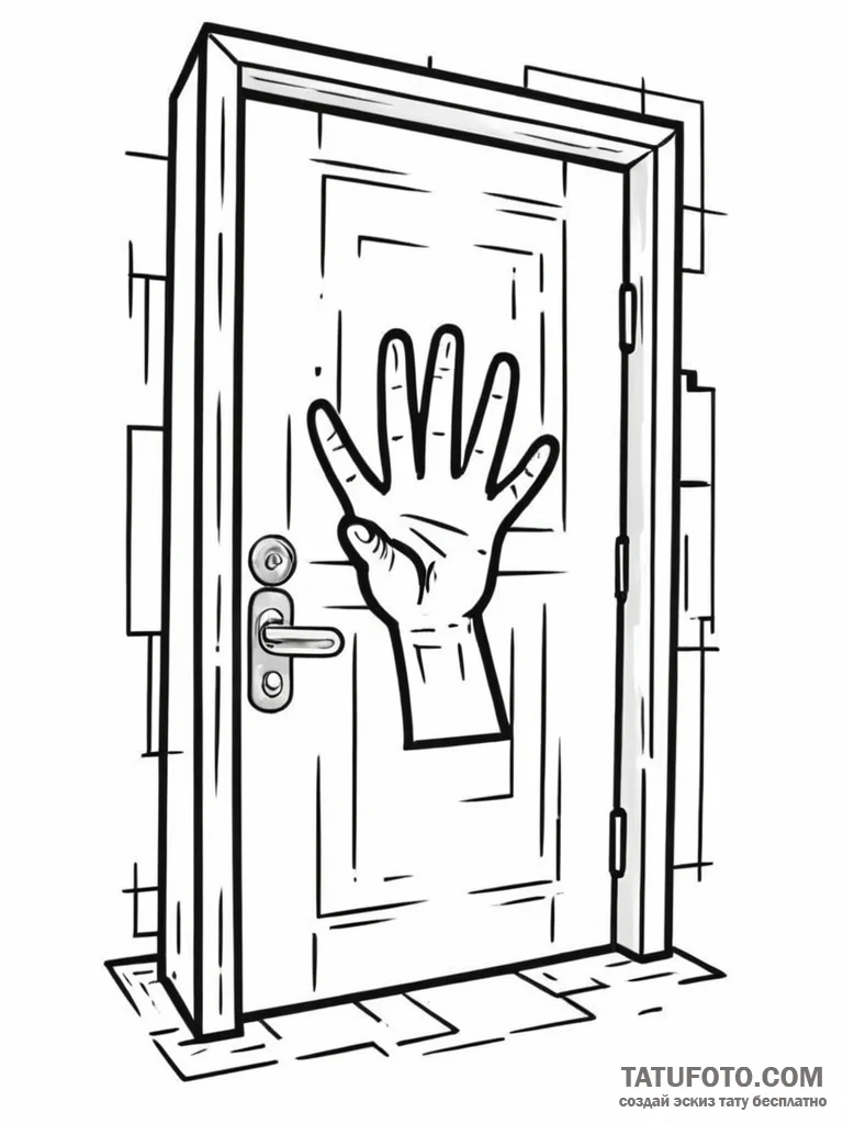A drawing of a hand, knocking on a closed doo... - эскиз тату (№1752164533_0, 10.07.2025 16:22) — Tatufoto.com