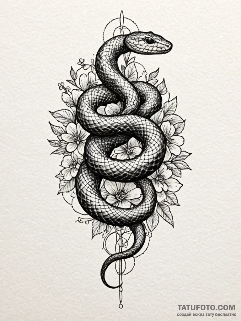 A snake, its scales are made of tiny, delicat... - эскиз тату (№1752164706_0, 10.07.2025 16:25) — Tatufoto.com
