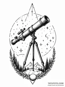 A beautiful, ornate telescope, pointed at a s... - эскиз тату (№1752164963_0, 10.07.2025 16:29) — Tatufoto.com