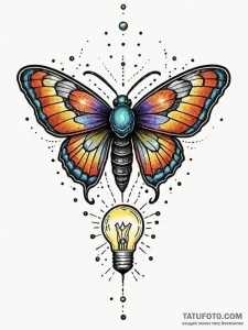 A cartoon moth, attracted to a bare, unlit li... - эскиз тату (№1752166313_0, 10.07.2025 16:51) — Tatufoto.com