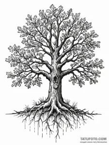 A beautiful, strong oak tree, its roots are d... - эскиз тату (№1752167163_0, 10.07.2025 17:06) — Tatufoto.com