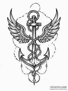 Anchor with wings and flames, tattoo flash sh... - эскиз тату (№1752167503_0, 10.07.2025 17:11) — Tatufoto.com