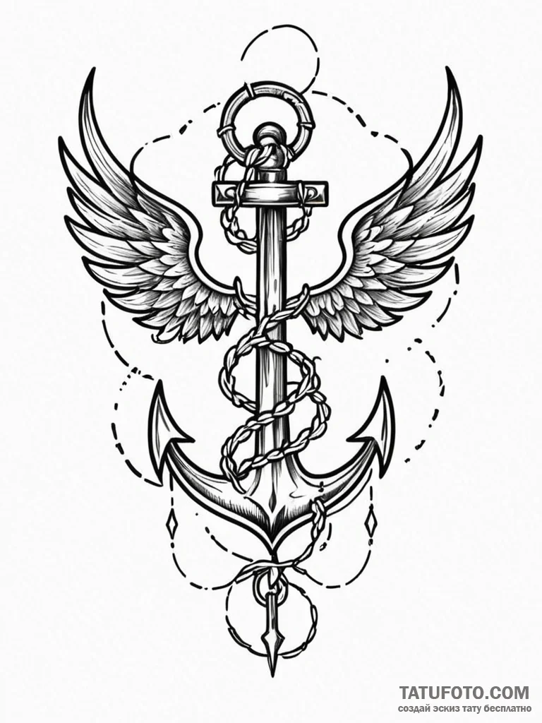Anchor with wings and flames, tattoo flash sh… — эскиз тату (№1752167503_0, 10.07.2025 17:11) — Tatufoto.com