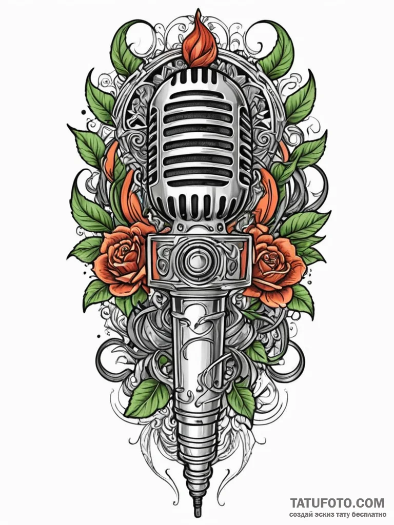 Karaoke mic with spectral voice, tattoo sketc… — эскиз тату (№1752167589_0, 10.07.2025 17:13) — Tatufoto.com