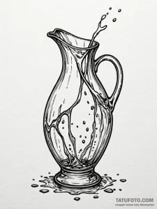 A detailed broken vase with water, leaking,,... - эскиз тату (№1752167847_0, 10.07.2025 17:17) — Tatufoto.com