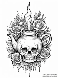 Kettle boiling with ghostly tea, ink illustra... - эскиз тату (№1752167933_0, 10.07.2025 17:18) — Tatufoto.com