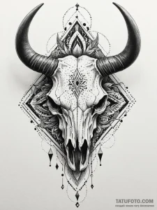 Wildebeest skull in a barren desert, concept... - эскиз тату (№1752168696_0, 10.07.2025 17:31) — Tatufoto.com