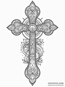 Cross, tattoo drawing outline, vibrant colors... - эскиз тату (№1752169032_0, 10.07.2025 17:37) — Tatufoto.com