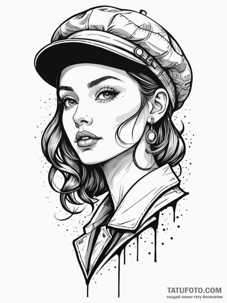 Beret, artistic tattoo sketch, new school tat… — эскиз тату (№1752170365_0, 10.07.2025 17:59) — Tatufoto.com
