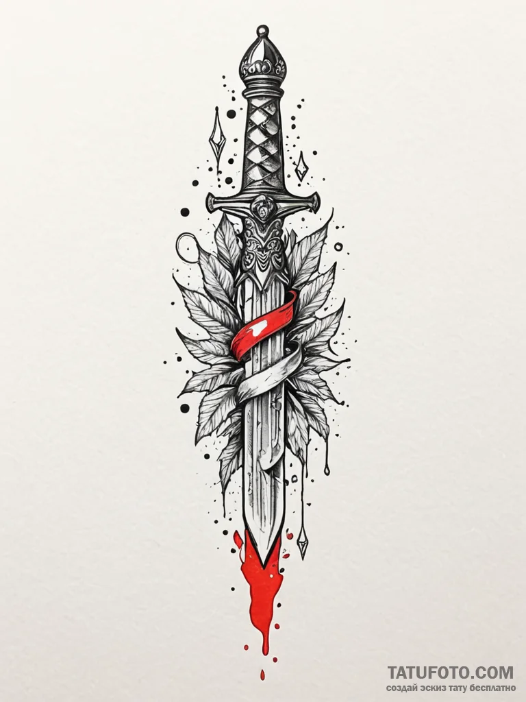 Ancient dagger frozen in time, tattoo drawing... - эскиз тату (№1752170449_0, 10.07.2025 18:00) — Tatufoto.com