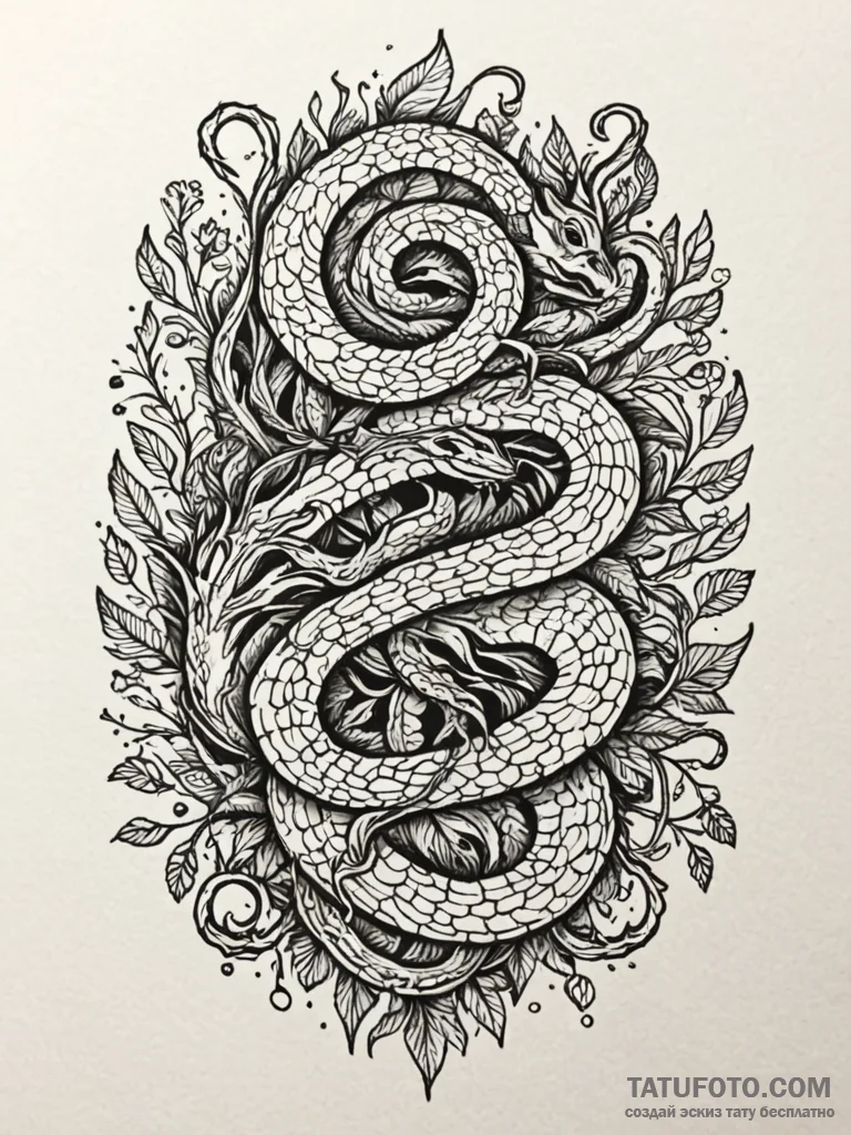 Serpent roots devouring ancient seal, tattoo... - эскиз тату (№1752170869_0, 10.07.2025 18:07) — Tatufoto.com