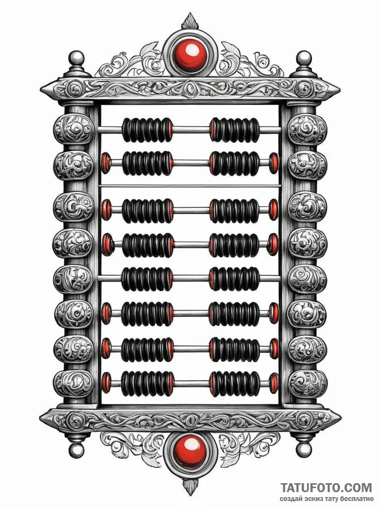 Abacus, tattoo line art, black and red ink, r... - эскиз тату (№1752170953_0, 10.07.2025 18:09) — Tatufoto.com