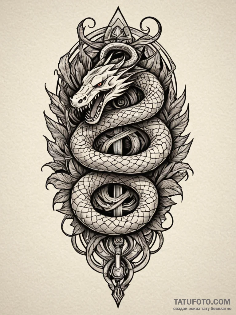 Animated serpent biting blade, concept art fo... - эскиз тату (№1752171038_0, 10.07.2025 18:10) — Tatufoto.com