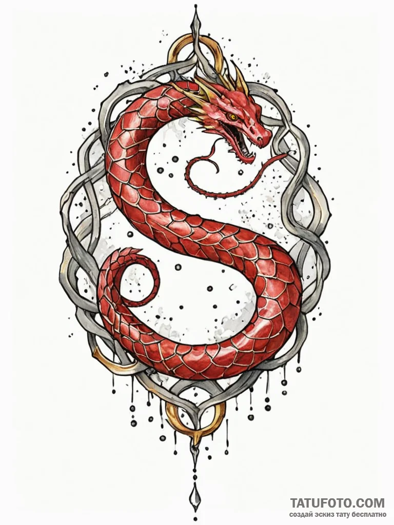 Gilded serpent around cracked mirror, concept… — эскиз тату (№1752171122_0, 10.07.2025 18:12) — Tatufoto.com