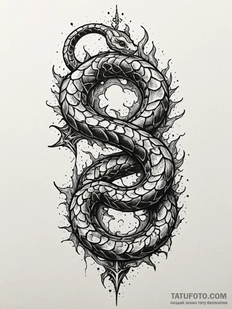 Frosted serpent beneath shattered sky, concep... - эскиз тату (№1752171460_0, 10.07.2025 18:17) — Tatufoto.com