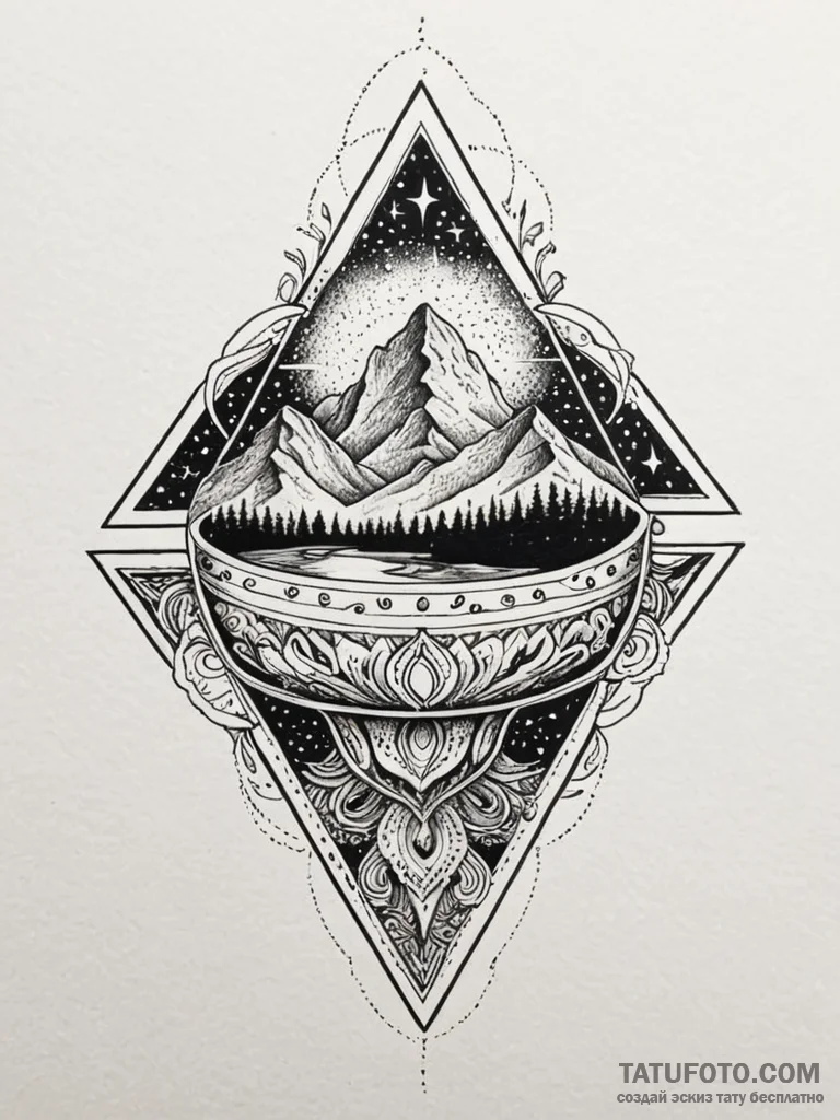 Krater filled with starry liquid, tattoo sket... - эскиз тату (№1752171543_0, 10.07.2025 18:19) — Tatufoto.com