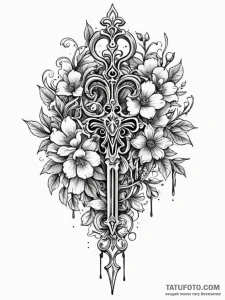 Skeleton key beneath frozen bloom, tattoo ske... - эскиз тату (№1752171965_0, 10.07.2025 18:26) — Tatufoto.com