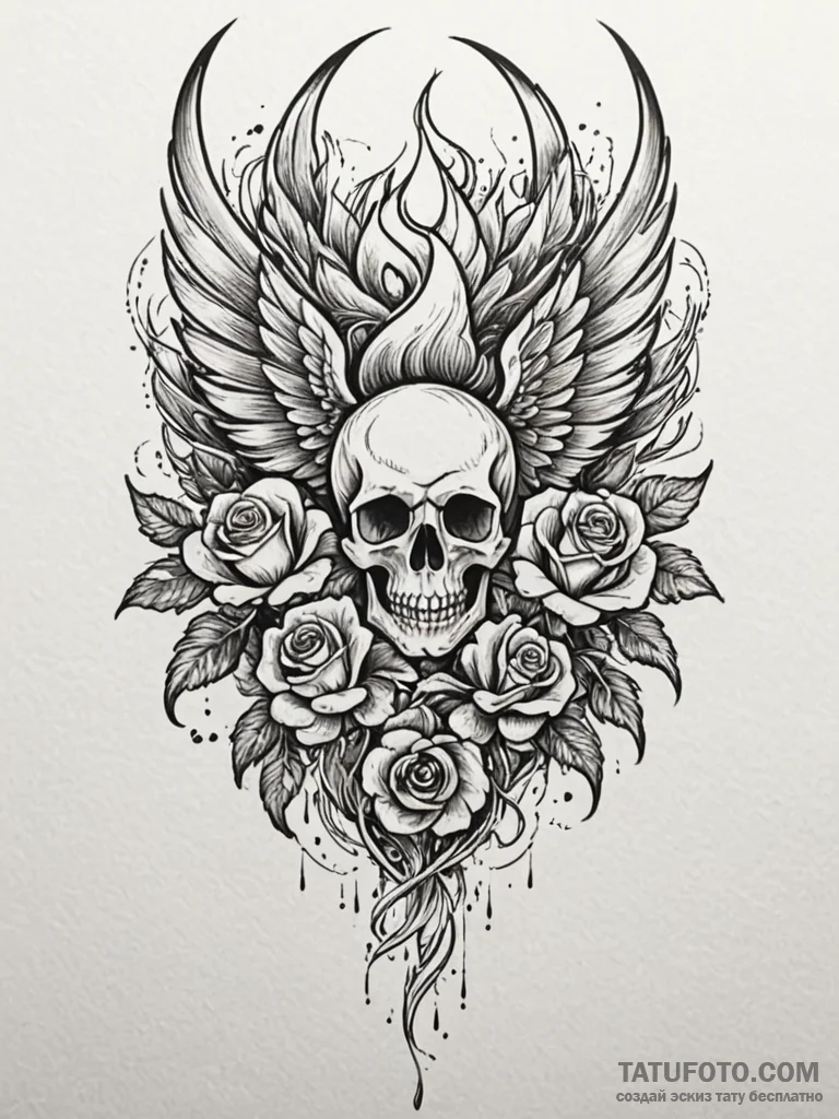 Phoenix feather burning in void, tattoo drawi… — эскиз тату (№1752173823_0, 10.07.2025 18:57) — Tatufoto.com