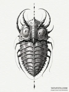Fossilized trilobite with a microchip embedde... - эскиз тату (№1752173991_0, 10.07.2025 18:59) — Tatufoto.com