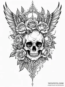 Black wings spreading over ruins, ink illustr... - эскиз тату (№1752174414_0, 10.07.2025 19:06) — Tatufoto.com