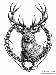 Burning stag encircled by chain, artistic tat... - эскиз тату (№1752174499_0, 10.07.2025 19:08) — Tatufoto.com