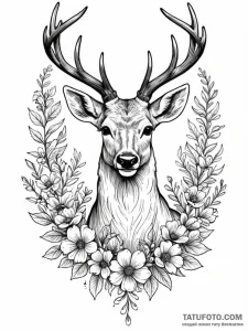 Angel deer crowned with flowers, tattoo drawi... - эскиз тату (№1752175004_0, 10.07.2025 19:16) — Tatufoto.com