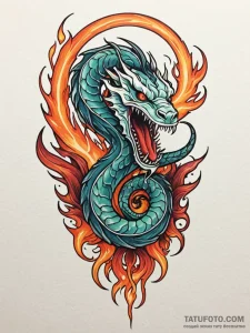 Nether serpent devouring flame, tattoo drawin... - эскиз тату (№1752175173_0, 10.07.2025 19:19) — Tatufoto.com