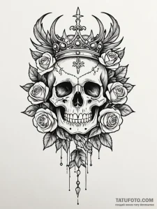 Feathered relic beneath bone crown, tattoo li... - эскиз тату (№1752175429_0, 10.07.2025 19:23) — Tatufoto.com