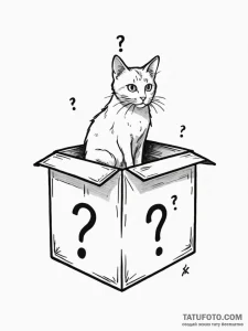 Schrodinger's cat (box with question mark) - эскиз тату (№1752175596_0, 10.07.2025 19:26) — Tatufoto.com