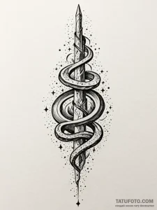 Glacial serpent beneath celestial spire, tatt... - эскиз тату (№1752175679_0, 10.07.2025 19:27) — Tatufoto.com