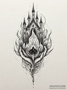 Portcullis devouring flame, tattoo line art,... - эскиз тату (№1752176356_0, 10.07.2025 19:39) — Tatufoto.com