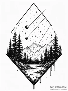 Meteor shower over dead forest, ink illustrat... - эскиз тату (№1752176775_0, 10.07.2025 19:46) — Tatufoto.com