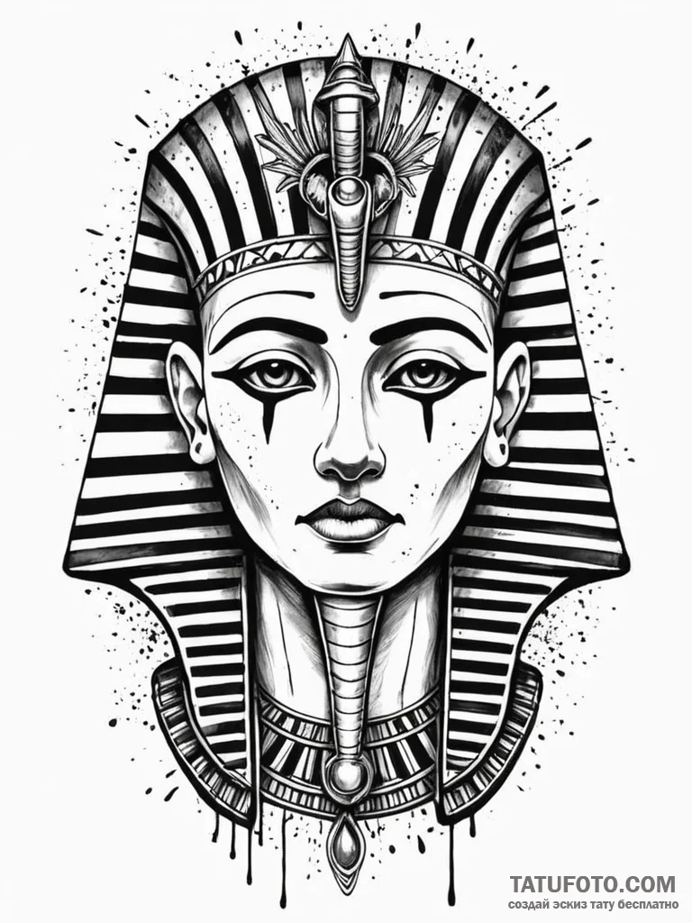 Pharaoh’s death mask with empty, dark eyes, a… — эскиз тату (№1752177529_0, 10.07.2025 19:58) — Tatufoto.com