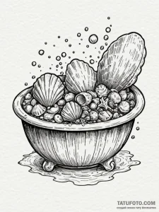 A whimsical bubble bath with sea shells, ocea... - эскиз тату (№1752178449_0, 10.07.2025 20:14) — Tatufoto.com