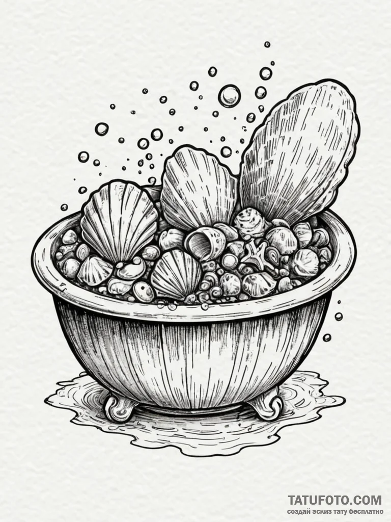A whimsical bubble bath with sea shells, ocea… — эскиз тату (№1752178449_0, 10.07.2025 20:14) — Tatufoto.com
