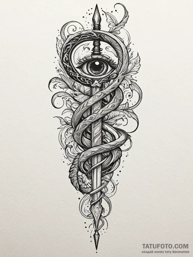 Dagger fused with serpent eye, tattoo sketch... - эскиз тату (№1752178534_0, 10.07.2025 20:15) — Tatufoto.com