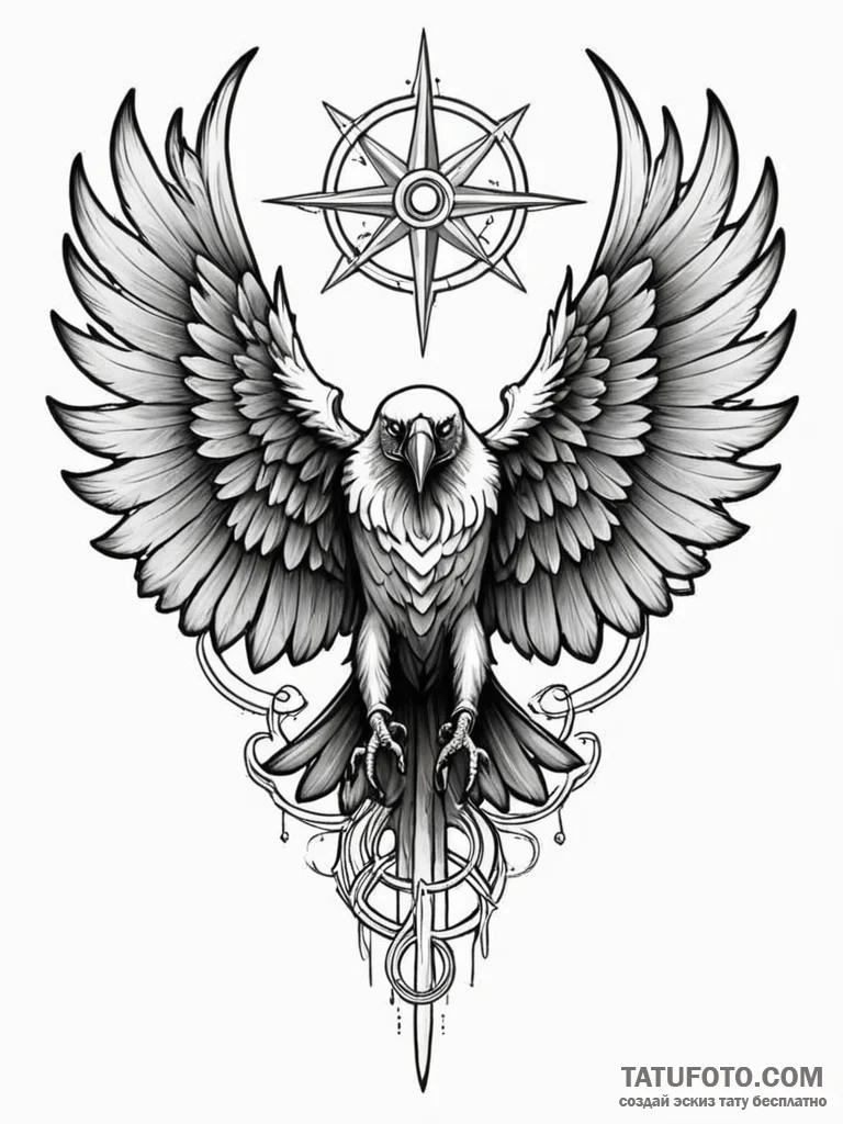 Abyssal raven with bone wings, tattoo drawing... - эскиз тату (№1752178786_0, 10.07.2025 20:19) — Tatufoto.com