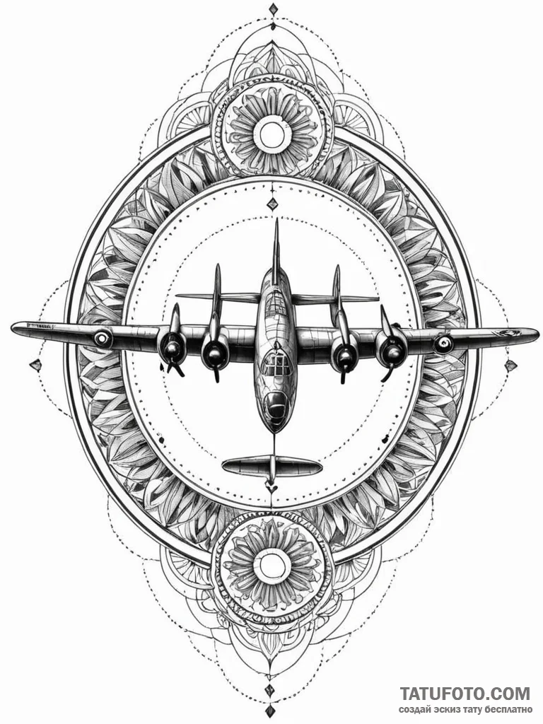 Lancaster bomber from wwii on a bombing run,... - эскиз тату (№1752178953_0, 10.07.2025 20:22) — Tatufoto.com
