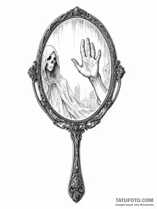 A hand mirror reflecting a ghostly figure - эскиз тату (№1752179205_0, 10.07.2025 20:26) — Tatufoto.com