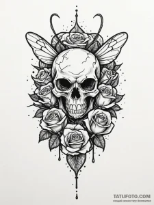 Wasp nest built inside a human skull, tattoo... - эскиз тату (№1752179371_0, 10.07.2025 20:29) — Tatufoto.com